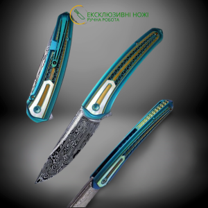 SPINNAKER авторський складаний ніж ручної роботи KUSTOM KNIVES, сталь - Damasteel Bifrost, 61-62 HRC